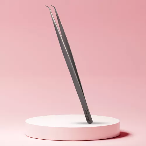 Long Lashes szempilla csipesz, keskeny hajlított - ezüst, 14cm